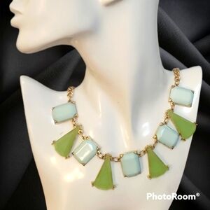 ETC! Mint Neon Green Geometric Mod Bib Necklace